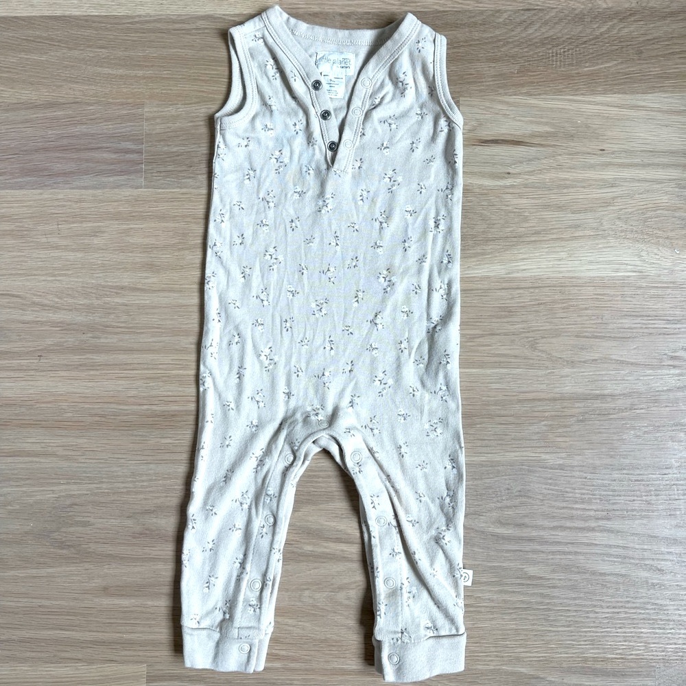 Petite Cream Floral Sleeveless Snap Romper by Little Planet Organics